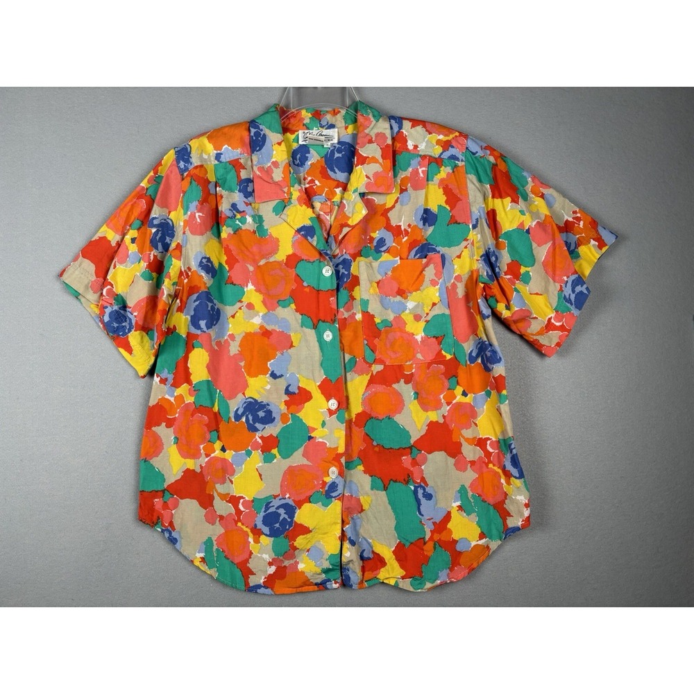Vintage Oleg Cassini Womens Shirt 16 Orange Button Up Short Sleeve New York 2404